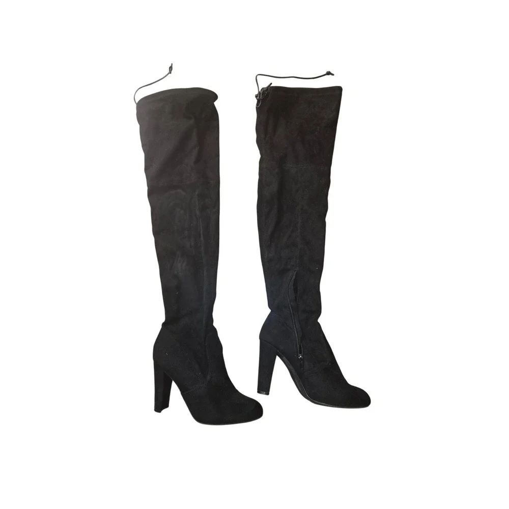 Wild Diva Black Faux Suede Thigh High Over The Knee Block Heel Boots Size 7.5
